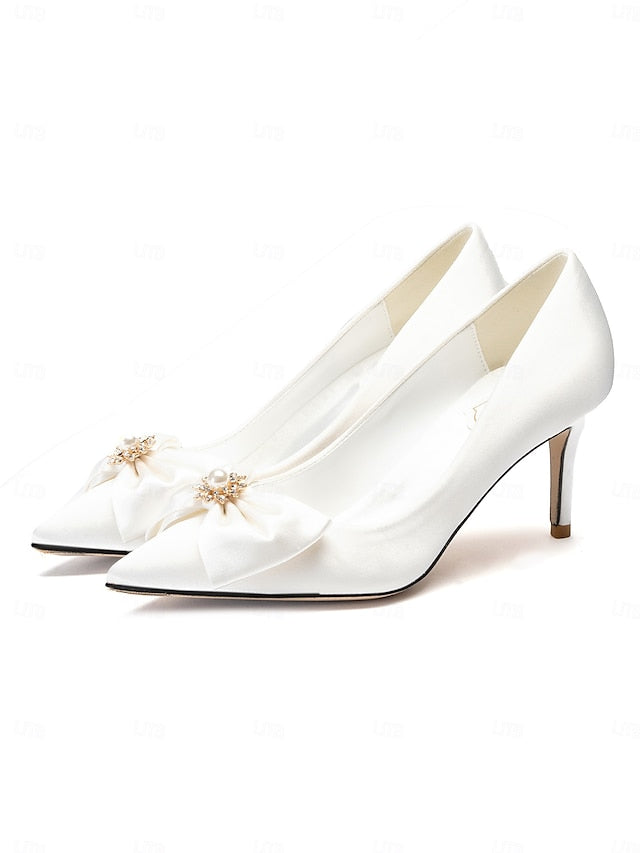 Pumps Toe Women's Bow – Pointed Satin Wedding Chic