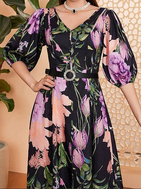 of Dress Floor Neck V Mother Bride the Length Elegant A-Line