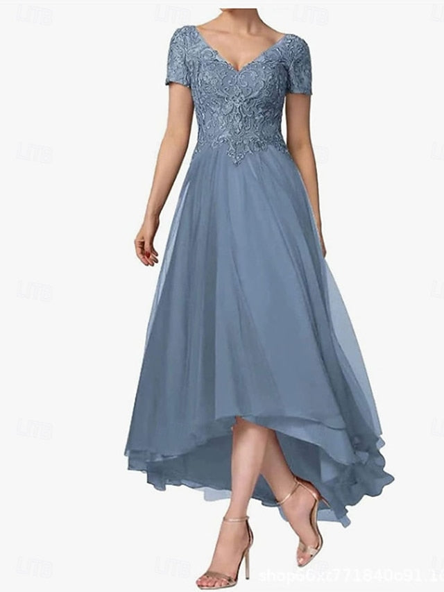 A-Line Asymmetrical of the V Neck Dress Elegant Mother Bride