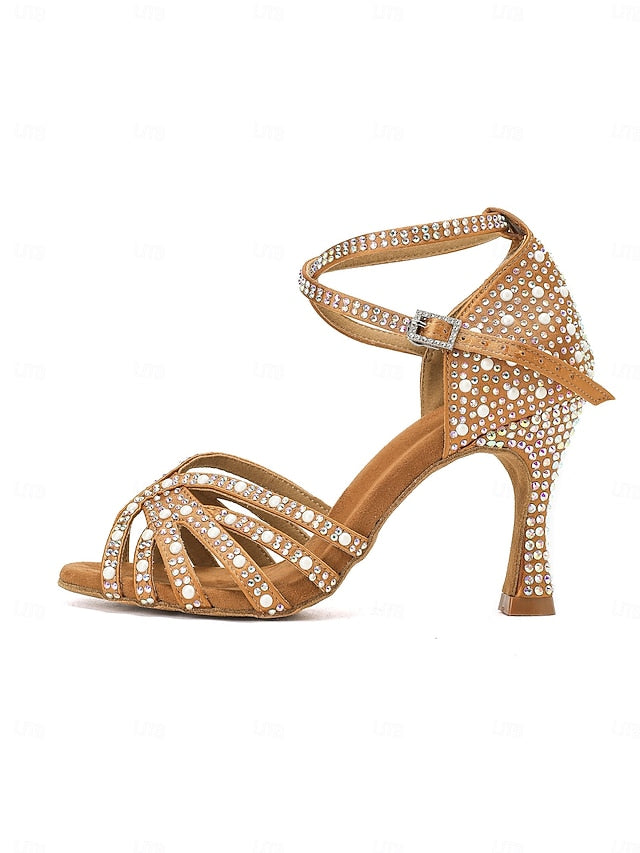Latin High Tan Heel Rhinestone-Embellished with Dance Sandals