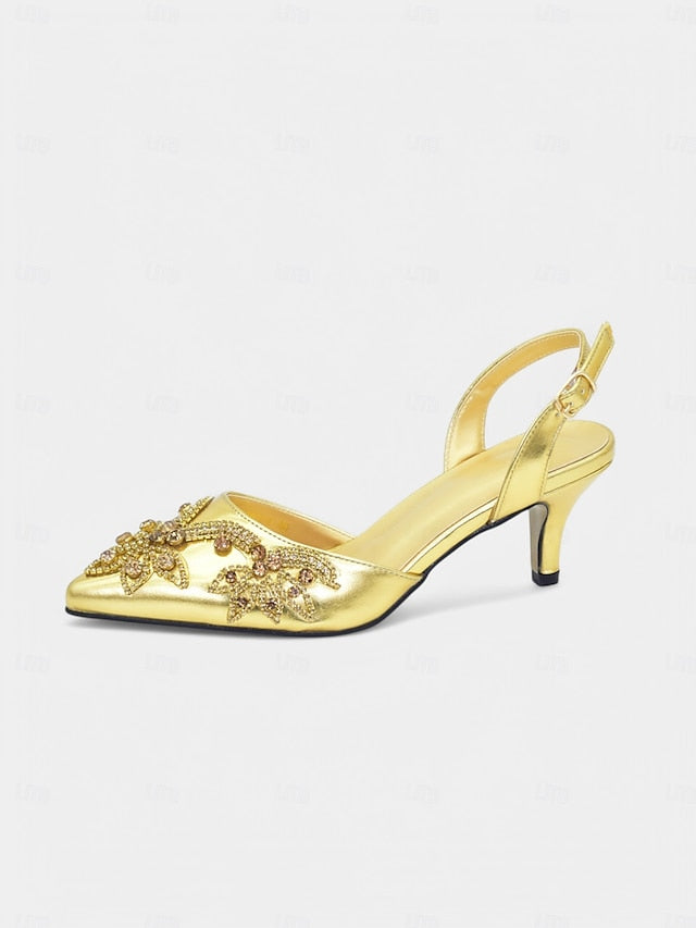Gold Embellished Heels Matching with – Slingback Handbag