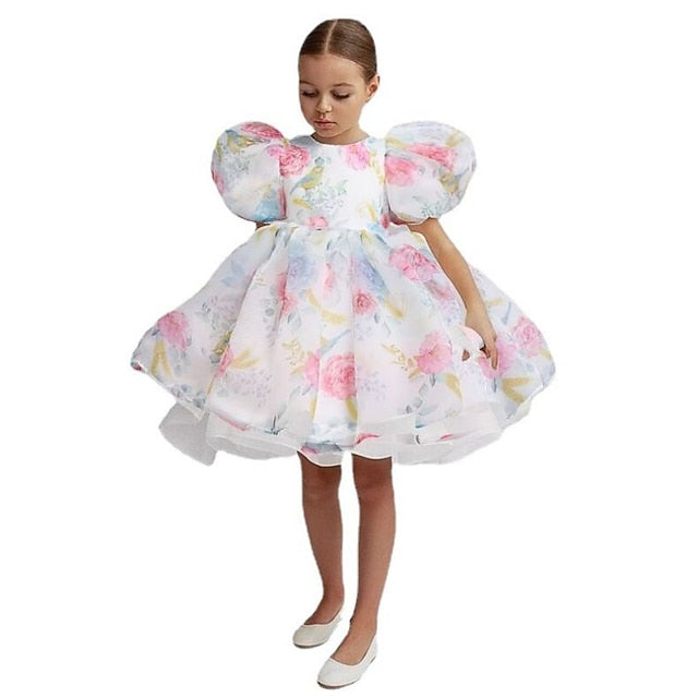 Color Dress Solid Girl Party Girls' Flower Kids