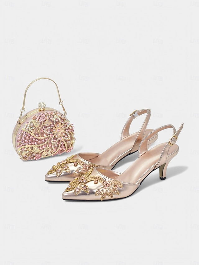 Gold Embellished Heels Matching with – Slingback Handbag