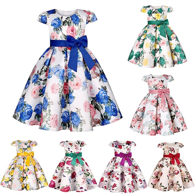 Kids Girls' Short Party Sleeve Dress Floral Flower