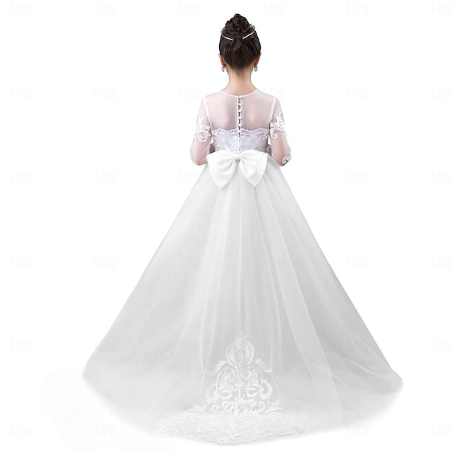 Party Solid Long Kids Dress Girl Flower Girls' Color