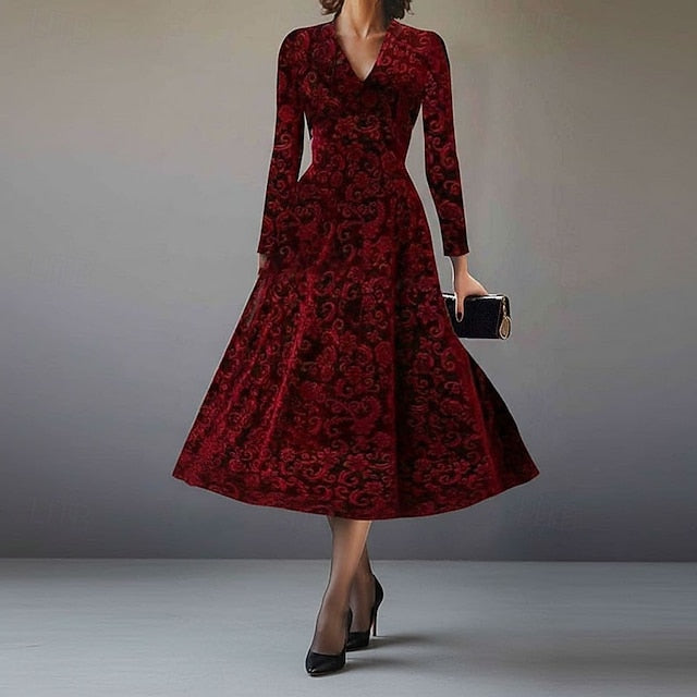 Women's Midi Dress Velvet Dress Casual Dress Elegant