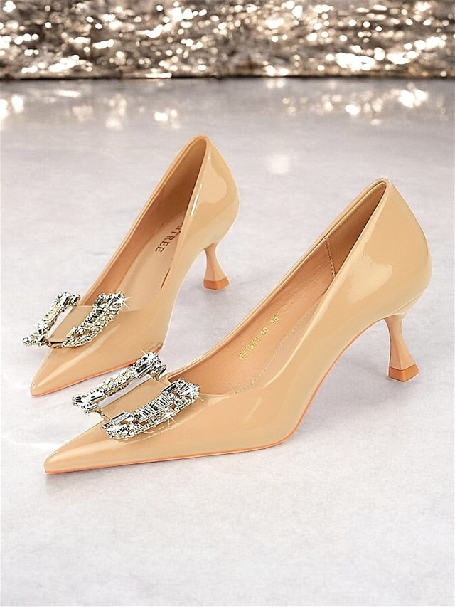 Women's Pumps Leather Crystal Embellished Patent with Black