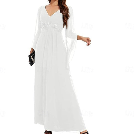 Floor Bride of Mother Dress Simple Neck V A-Line Elegant the