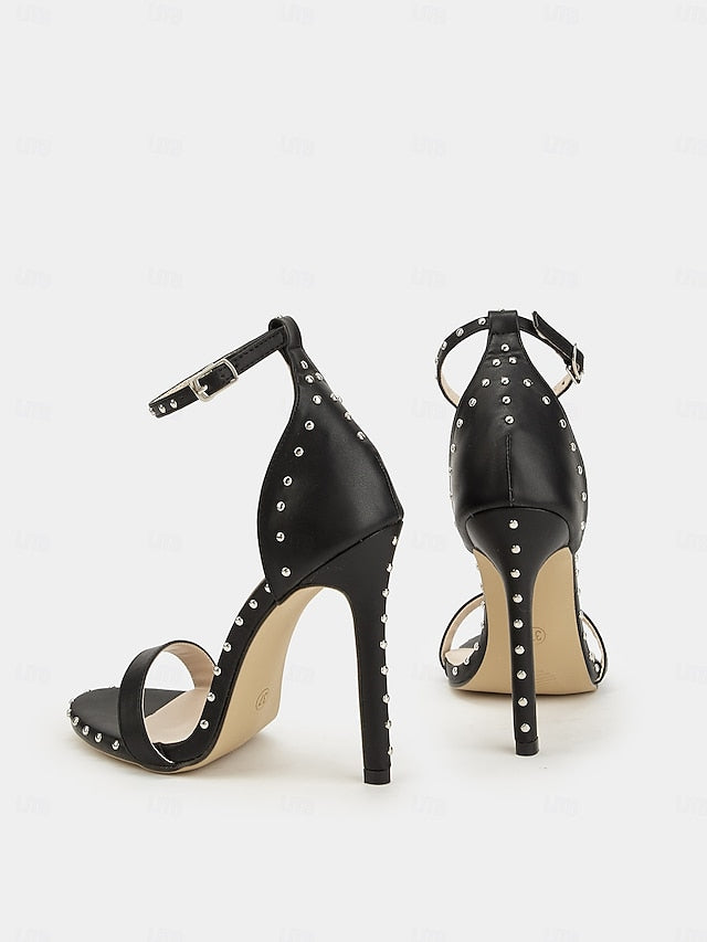Stud Black with Stiletto Embellishments Silver - Sandals