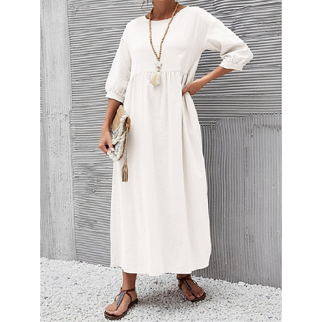 Women's Blue Black White Summer Spring Midi Dress Faux