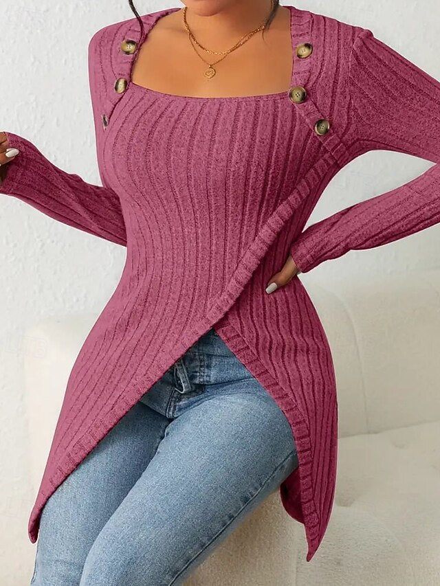 Women's Sweater Pullover Casual Solid Color Square Neck