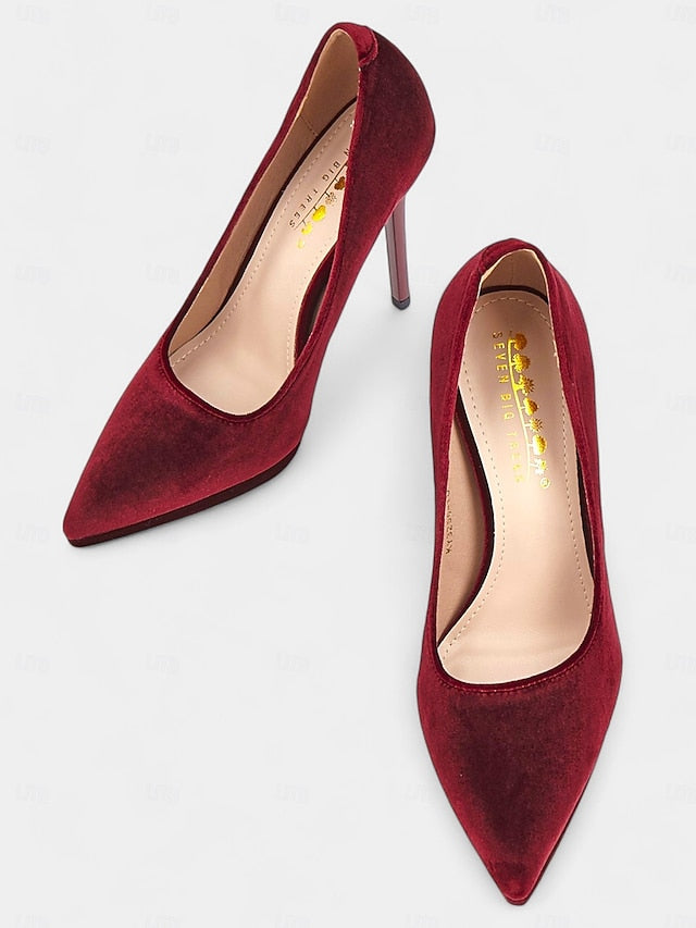 and Stiletto Burgundy Women's Pumps Velvet with Heel