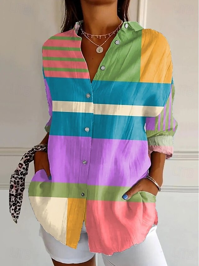 Women's Shirt Blouse Graphic Geometric Plaid Vintage