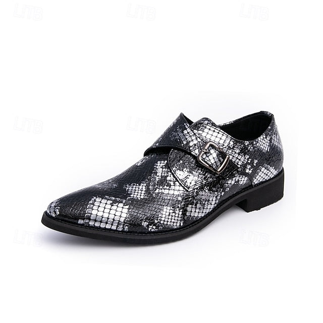 – Men Monk Classic Shoes Brown Strap Snake Print for Formal
