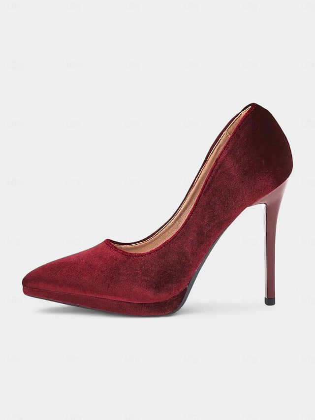 and Stiletto Burgundy Women's Pumps Velvet with Heel