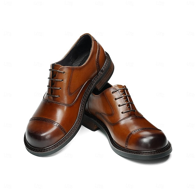 Leather Shoes- Toe First Men's Cap Oxford Genuine