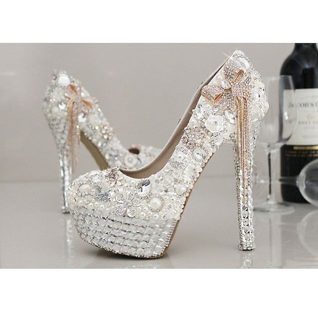 Platform Embellished and Rhinestone Pearl Women's White