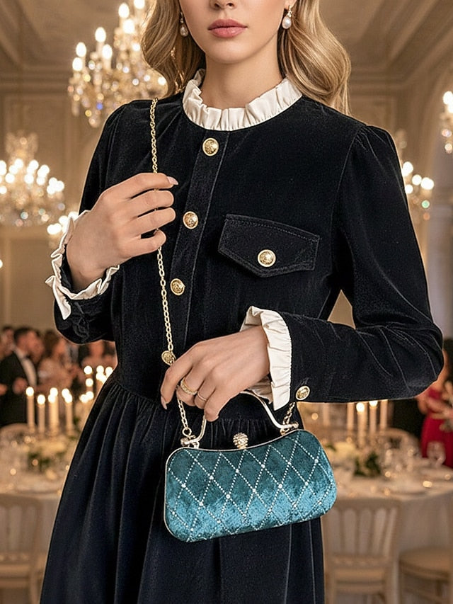 Velvet Accents Quilted Purse Evening with Women's Diamond -