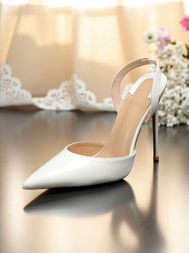 Leather Pearl-Embellished Heels Women's White Slingback -