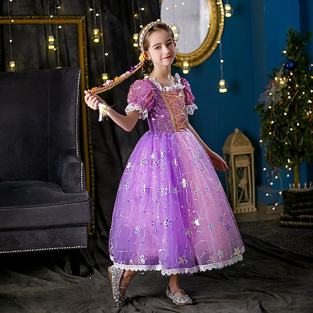 Rapunzel Cloak Princess Dress Cosplay Flower Girl