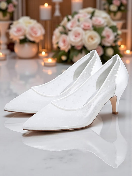 Women's Shoes White Wedding Mesh with and Polka Low Dot
