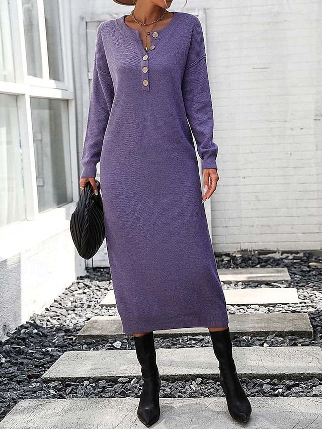 Women's Sweater Dress Elegant Fashion Casual Solid Color