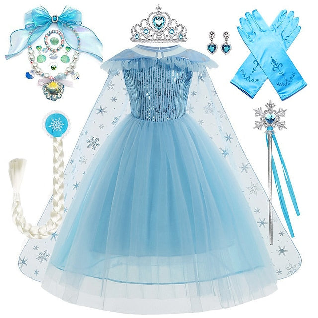 Princess Frozen Elsa Girl Flower Dress Party Theme Fairytale