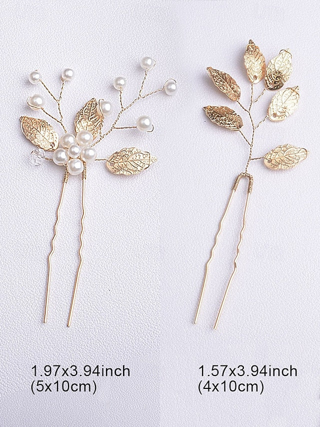 Gold Faux with Silver Hair Pearls Accessory Bridal and Leaf Set