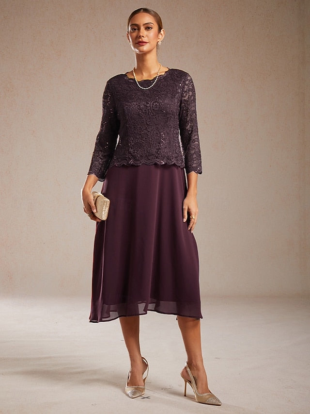 Women's Midi Dress Chiffon Dress Elegant Wedding Guest