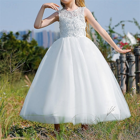 Flower Dress Girl Color Party Kids Solid Girls'