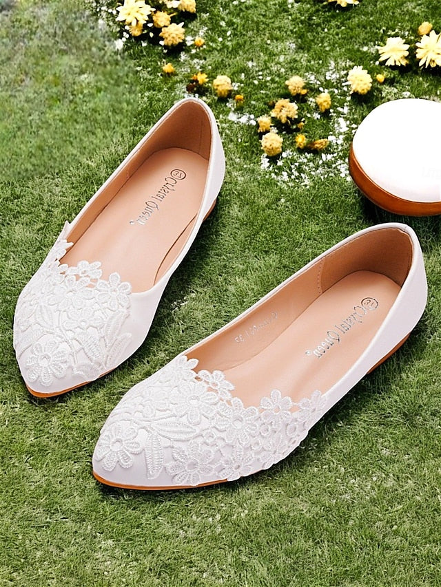 Lace Elegant Brides for Flats Women's Ballet – White