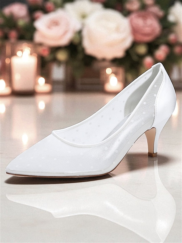 Women's Shoes White Wedding Mesh with and Polka Low Dot
