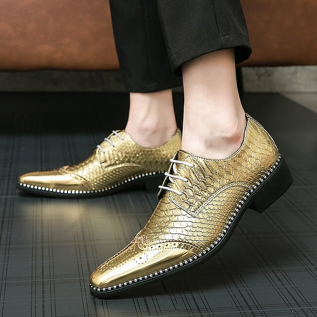Men's Gold Faux Shoes – Shiny Metallic Oxford