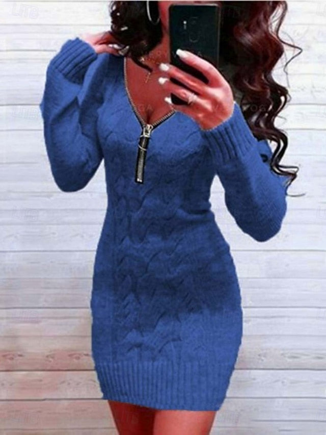 Women's Sweater Sweater Dress Casual Soft Pure Color Ribbed