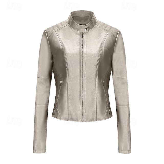 Leather Pocket Comfortable Women's Zipper Jacket Faux