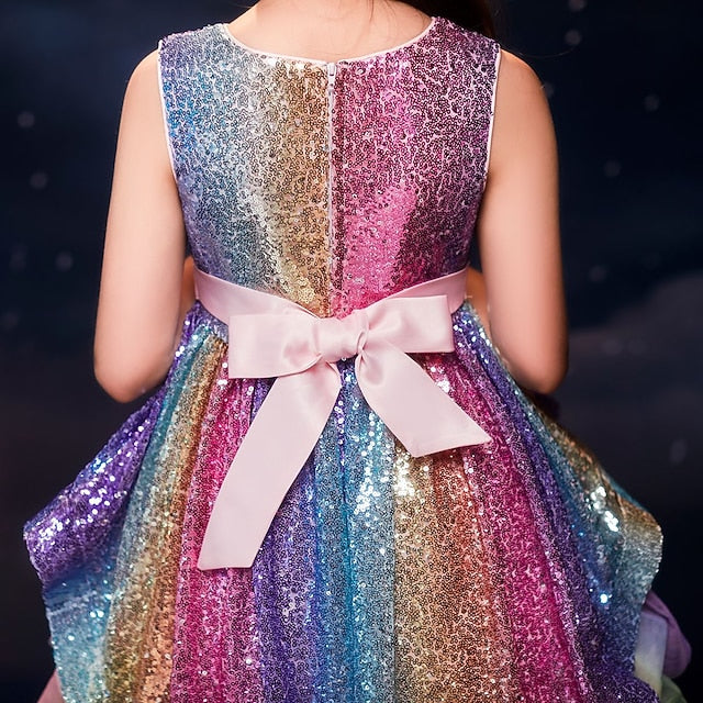 Girls' colour Sleeveless Kids Sequin Party Dress Wedding