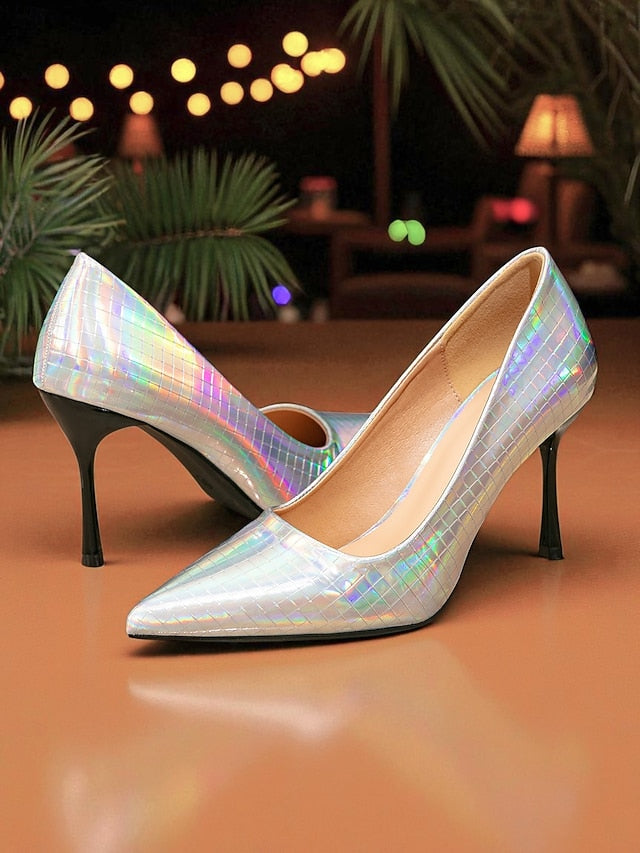 Pointed Toe Stiletto Glossy with Holographic Women's Heels