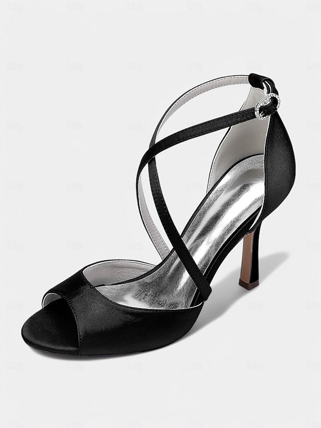 Satin Peep-Toe Heels – White Women's Cross-Strap Elegant