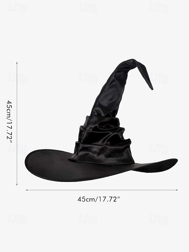 Women's Black Witch Hat with Wide Brim and Pointed Top,