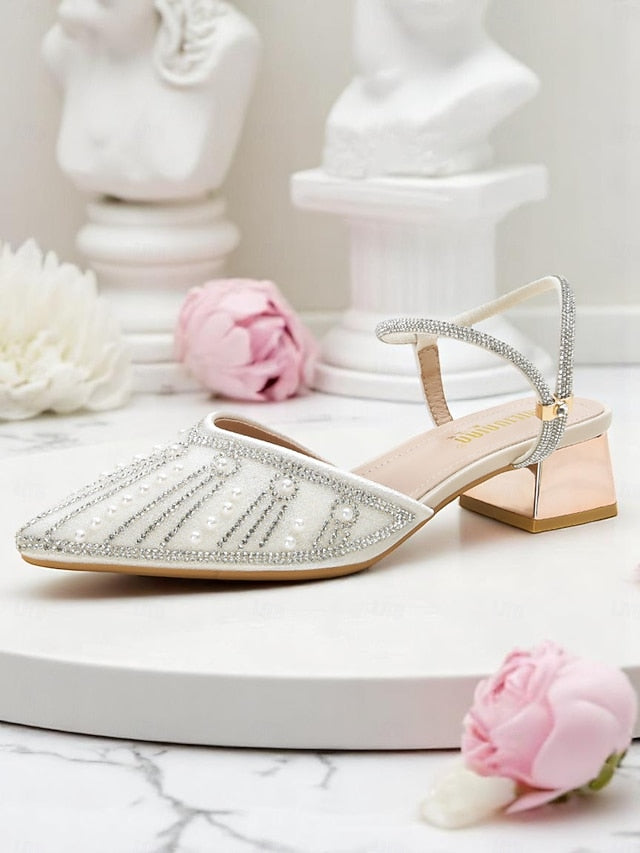 Ivory Pearl with and Women's Pointed Toe Heels Block