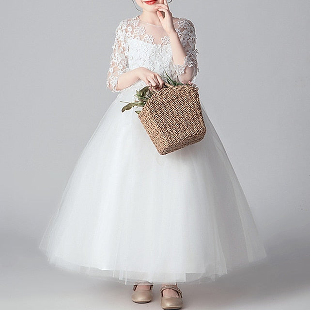 Dress Girl Kids Color Girls' Flower Solid Party