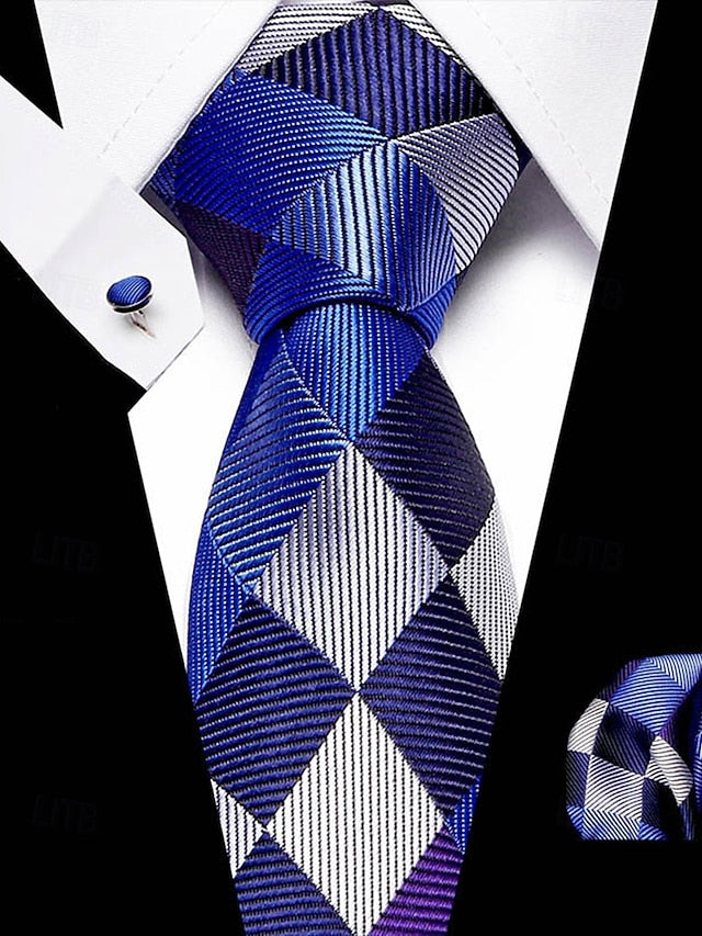 Pocket – Purple and Checkered Set Tie Square Silk Men's