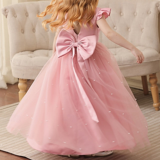 Girls' Dress Flower Color Solid Girl Party Kids