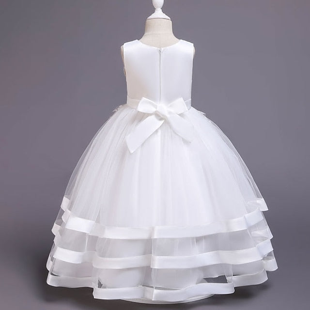 Colored Kids Wedding Girls' Party Dress Sleeveless Solid