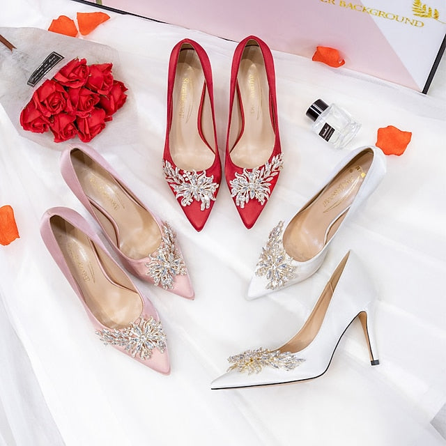 Women's High Heels Pink Rhinestone Satin – Elegant