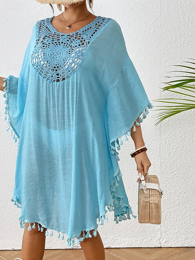 Women's Cover Up Swimsuit Dress Lace Patchwork Fringe