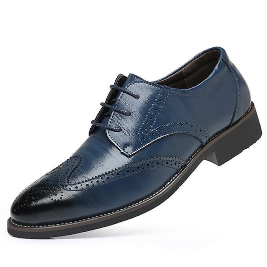 Faux Classic Brogue Men's Shoes Blue Oxford Leather with