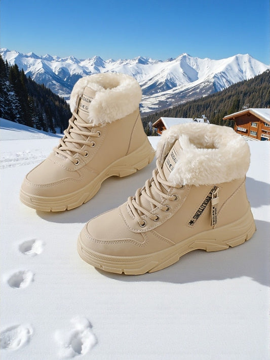 Women's White Warm High-Top Sneakers with Faux Fur Lining -