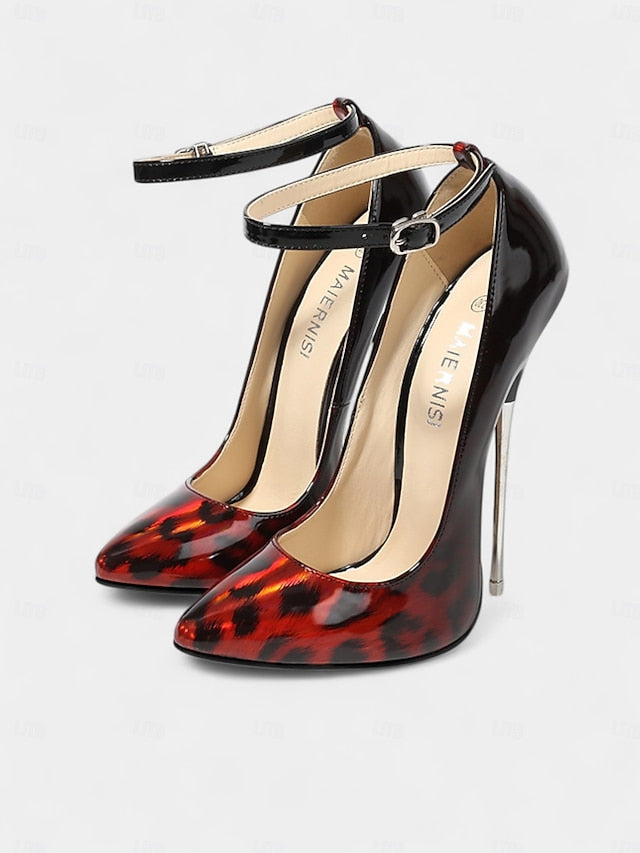 Print Leopard Stiletto – Red Pumps Women's Sexy Patent