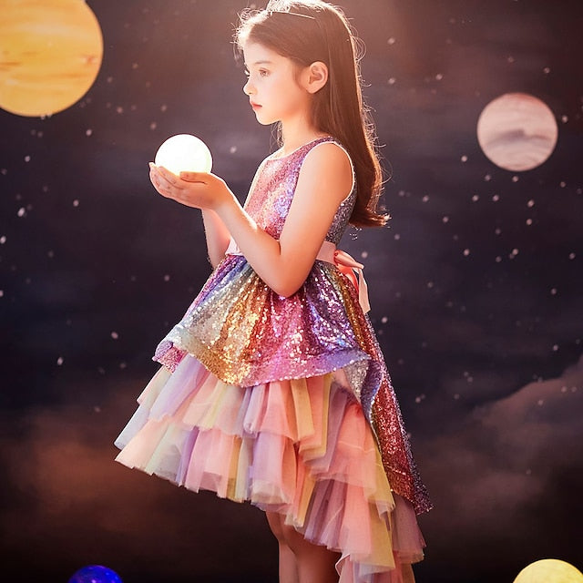 Girls' colour Sleeveless Kids Sequin Party Dress Wedding